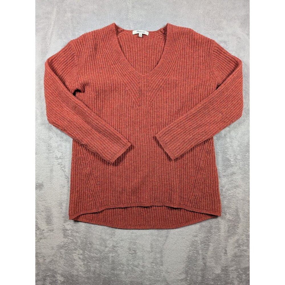 Madewell Merino Wool Sweater Womens Size XS Orange Knit V Neck Comfy